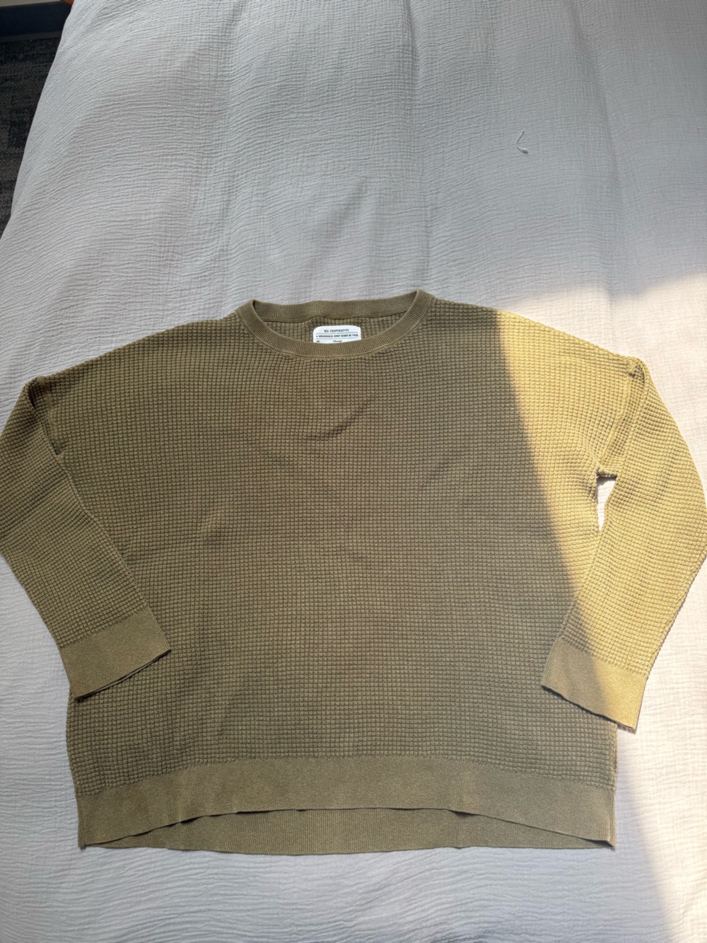 REI Olive Green Waffle Crewneck Sweater